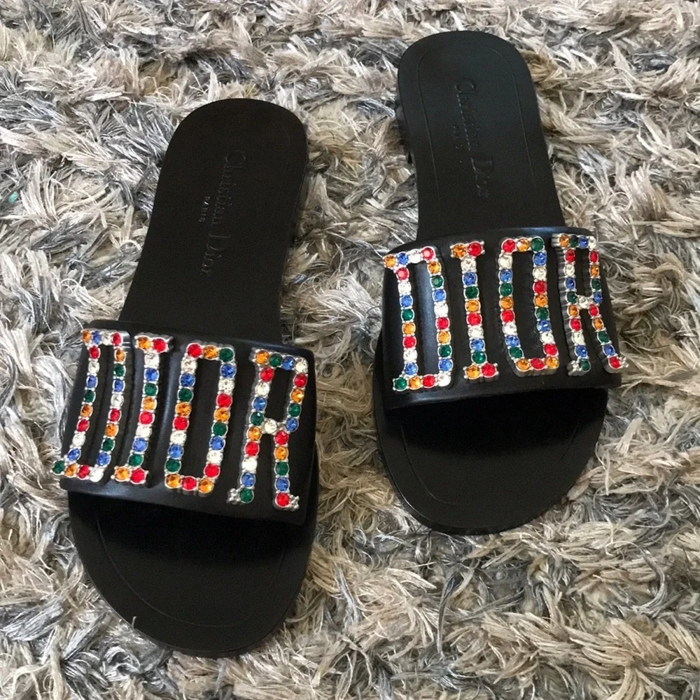 Dior Sandals - DIOREVOLUTION S with Rainbow Colored Crystal Embellished Logo, 36 - Picture 2 of 6